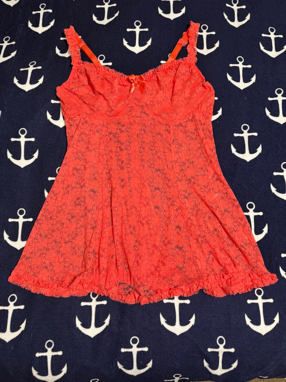 Torrid Curve Lace Babydoll Lingerie Size 1 Coral Pink Sheer Ruffle Hem